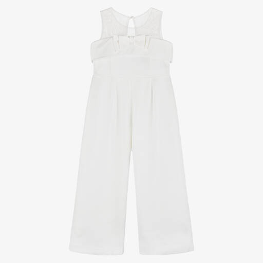 Abel & Lula-Ivory Satin Bow Jumpsuit for Girls | Childrensalon Outlet