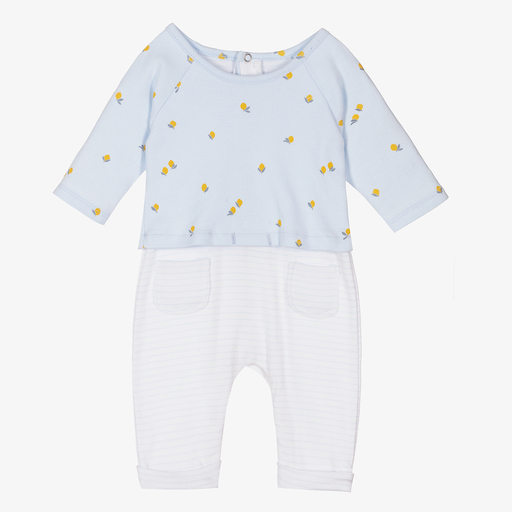 Absorba-أوفرول رومبر قطن عضوي لون أزرق للمواليد | Childrensalon Outlet