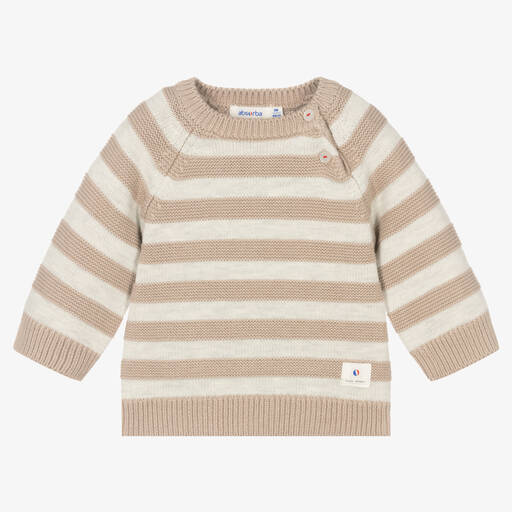 Absorba-Beige Stripe Knitted Cotton Sweater | Childrensalon Outlet