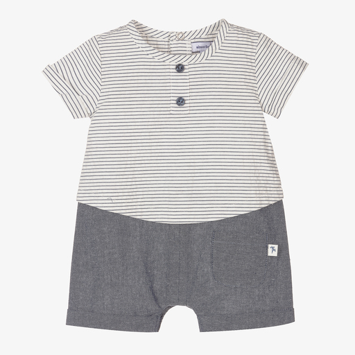 Absorba-Blue Chambray Stripe Shortie   | Childrensalon Outlet