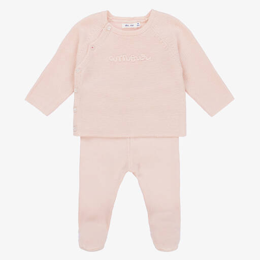 Absorba-Girls Pink Cotton Knitted 2 Piece Babygrow | Childrensalon Outlet