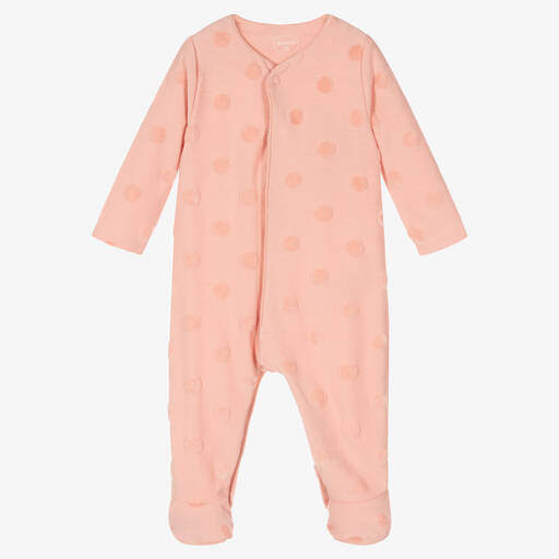 Absorba-Girls Pink Cotton & Velour Spot Babygrow | Childrensalon Outlet