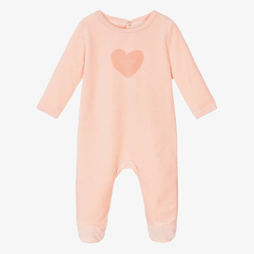 Absorba-Girls Pink Heart Velour Babygrow | Childrensalon Outlet