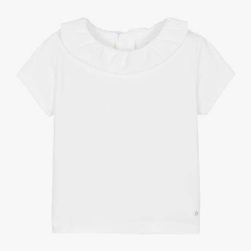 Absorba-Girls White Cotton Ruffle Collar T-Shirt | Childrensalon Outlet