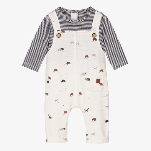 Absorba-Ivory & Blue Animals Romper | Childrensalon Outlet