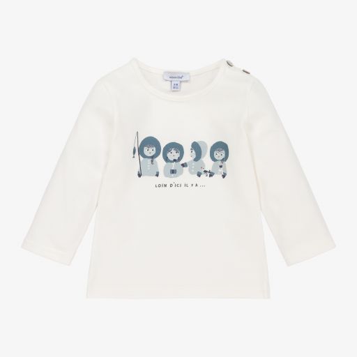 Absorba-Ivory & Blue Cotton Top | Childrensalon Outlet