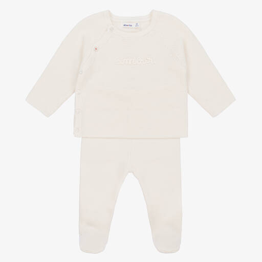 Absorba-Ivory Cotton Knitted 2 Piece Babygrow | Childrensalon Outlet