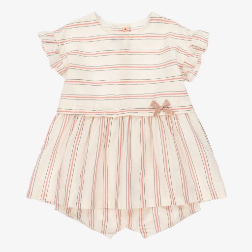 Absorba-Ivory & Pink Striped Dress Set | Childrensalon Outlet
