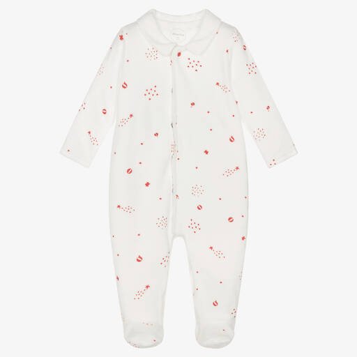 Absorba-Ivory & Red Velour Babygrow | Childrensalon Outlet