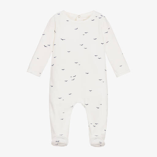 Absorba-Ivory Velour Bird Print Babygrow | Childrensalon Outlet