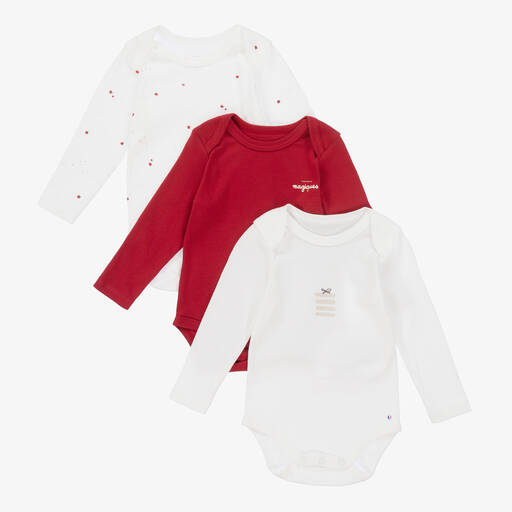 Absorba-Red & Ivory Cotton Bodyvests (3 Pack) | Childrensalon Outlet