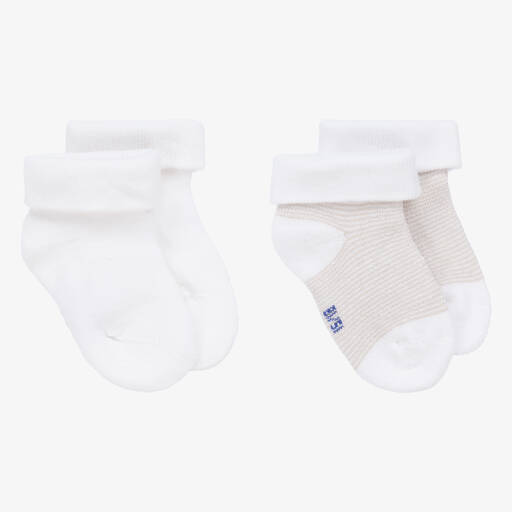 Absorba-White & Beige Cotton Baby Socks (2 Pack) | Childrensalon Outlet