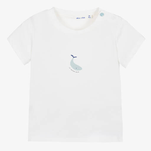 Absorba-تيشيرت قطن عضوي لون أبيض وأزرق للأطفال | Childrensalon Outlet