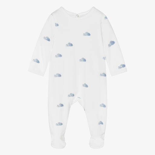 Absorba-White & Blue Velour Cloud Print Babygrow | Childrensalon Outlet