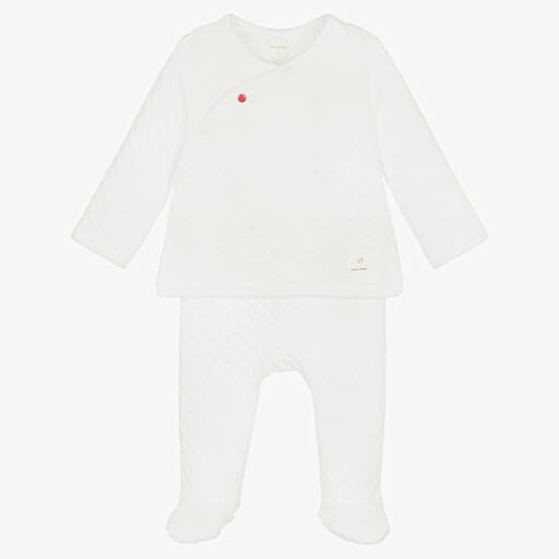 Absorba-White Cotton 2 Piece Babygrow | Childrensalon Outlet