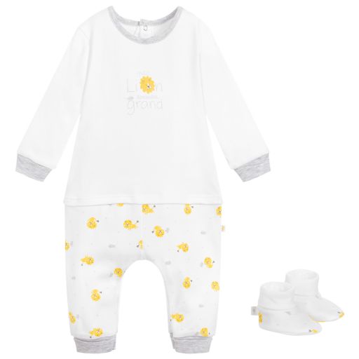 Absorba-White Cotton Babygrow Set | Childrensalon Outlet