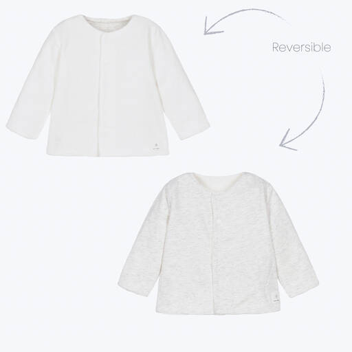 Absorba-White & Grey Reversible Baby Cardigan | Childrensalon Outlet