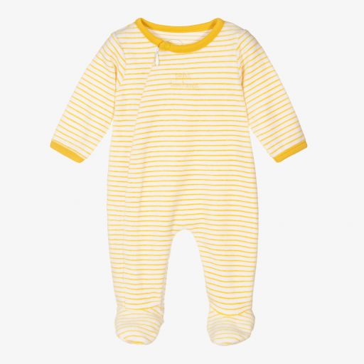 Absorba-Yellow Stripe Velour Babygrow | Childrensalon Outlet