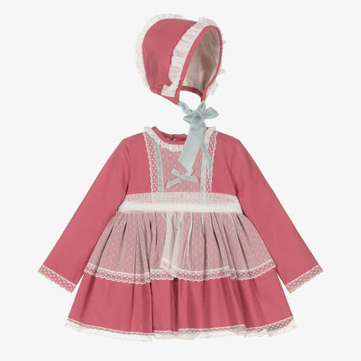 Abuela Tata-Baby Girls Pink Cotton & Lace Dress Set | Childrensalon Outlet