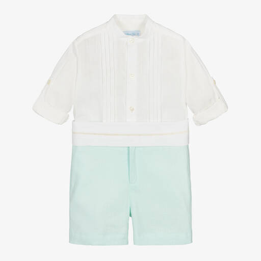 Abuela Tata-Boys Ivory Shirt & Green Shorts Set | Childrensalon Outlet