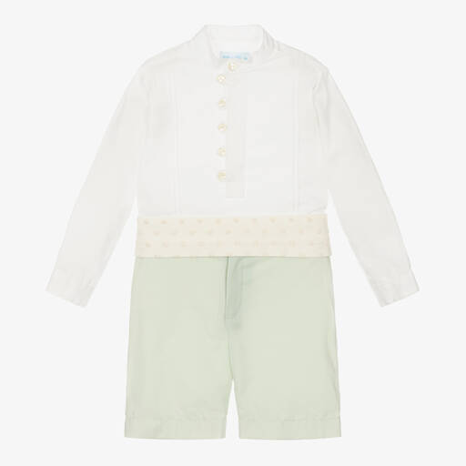 Abuela Tata-Boys White Shirt & Green Shorts Set | Childrensalon Outlet