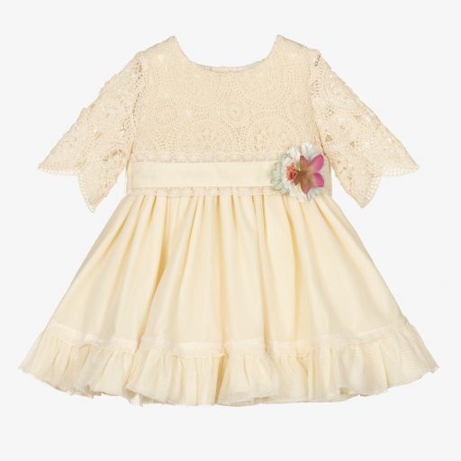 Abuela Tata-Girls Beige Cotton Dress | Childrensalon Outlet