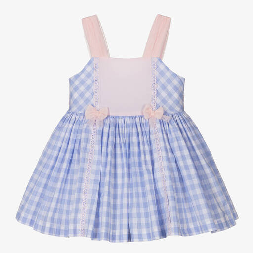 Abuela Tata-Girls Blue Gingham Cotton Dress | Childrensalon Outlet