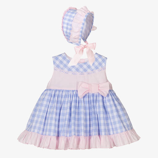 Abuela Tata-Ensemble robe bleu vichy en coton  | Childrensalon Outlet