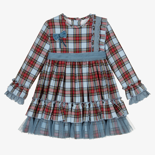Abuela Tata-Schottenkaro-Kleid in Blau und Rot (M) | Childrensalon Outlet