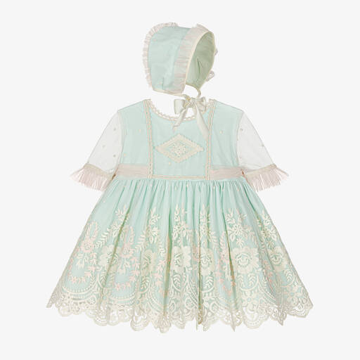 Abuela Tata-Girls Green Floral Embroidered Dress Set | Childrensalon Outlet