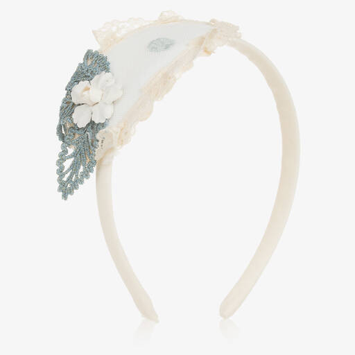 Abuela Tata-Girls Ivory & Blue Lace Hairband | Childrensalon Outlet