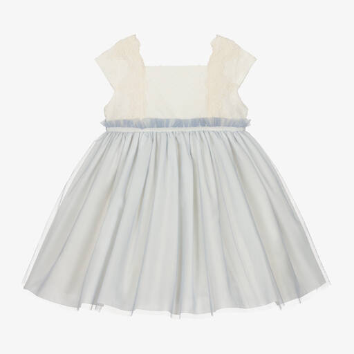 Abuela Tata-Girls Ivory & Blue Tulle Dress | Childrensalon Outlet
