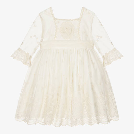 Abuela Tata-Robe ivoire brodée en tulle fille  | Childrensalon Outlet