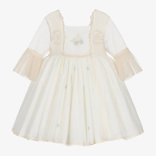 Abuela Tata-Girls Ivory Embroidered Tulle Dress | Childrensalon Outlet