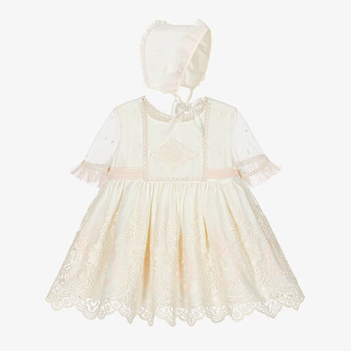 Abuela Tata-Girls Ivory Floral Embroidered Dress Set | Childrensalon Outlet
