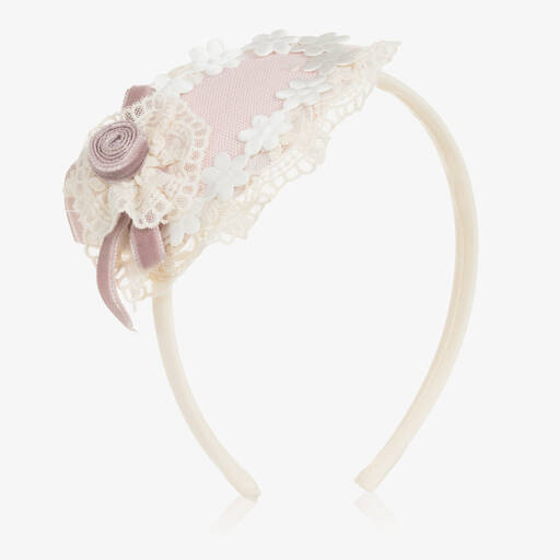Abuela Tata-Girls Ivory & Pink Lace Hairband  | Childrensalon Outlet