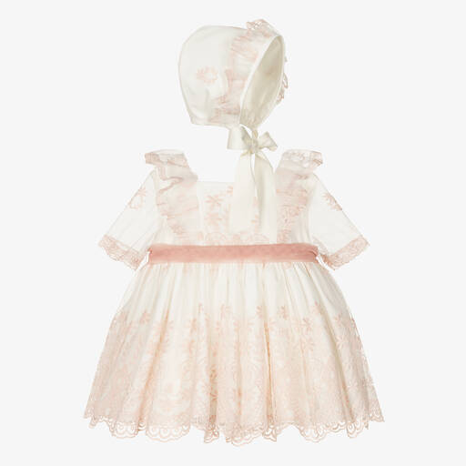Abuela Tata-Girls Ivory & Pink Tulle Dress Set | Childrensalon Outlet