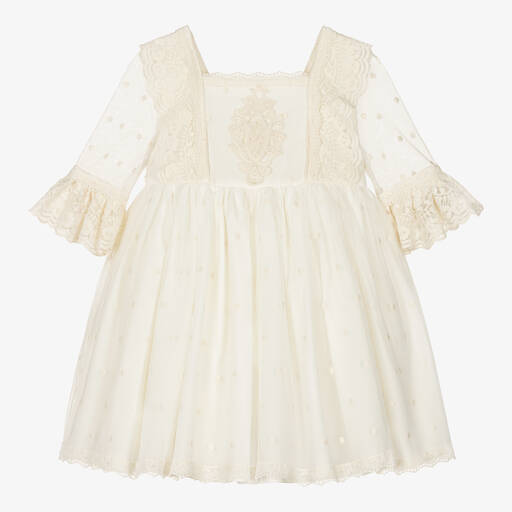 Abuela Tata-Кремовое платье из тюля и кружева  | Childrensalon Outlet