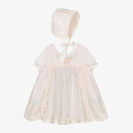 Abuela Tata-Girls Pink & Ivory Tulle Dress Set | Childrensalon Outlet
