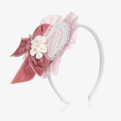 Abuela Tata-Girls Pink Lace Bow Hairband | Childrensalon Outlet