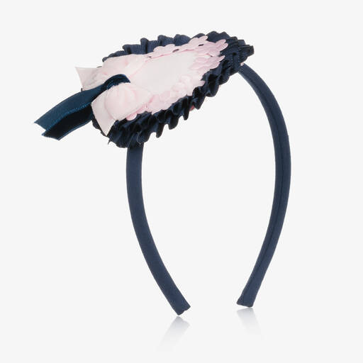 Abuela Tata-Girls Pink & Navy Blue Rosette Hairband | Childrensalon Outlet