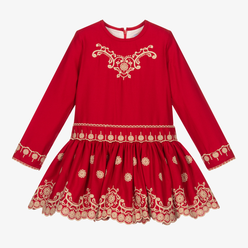 Abuela Tata-Girls Red & Gold Dress | Childrensalon Outlet