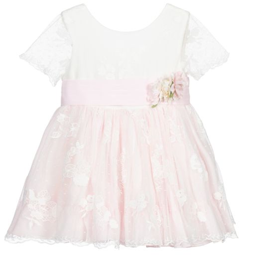 Abuela Tata-Ivory & Pink Lace Dress  | Childrensalon Outlet