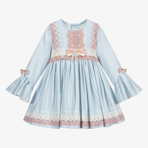 Abuela Tata-Robe bleu pâle et rose en coton  | Childrensalon Outlet