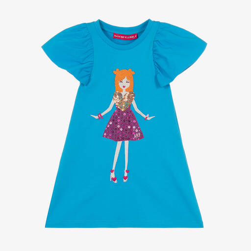 Agatha Ruiz de la Prada-Girls Blue Cotton Jersey Dress | Childrensalon Outlet