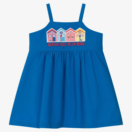 Agatha Ruiz de la Prada-Girls Blue Cotton Poplin Dress | Childrensalon Outlet