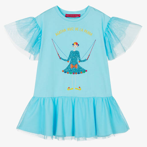 Agatha Ruiz de la Prada-Girls Blue Cotton Tulle Dress | Childrensalon Outlet