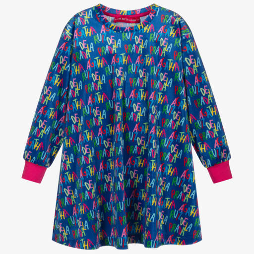 Agatha Ruiz de la Prada-Girls Blue Logo Velour Dress | Childrensalon Outlet
