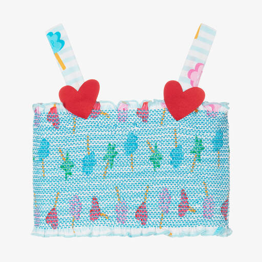Agatha Ruiz de la Prada-Girls Blue Striped Lollipop Cotton Crop Top | Childrensalon Outlet