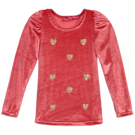 Agatha Ruiz de la Prada-Girls Coral Red Velour Top | Childrensalon Outlet